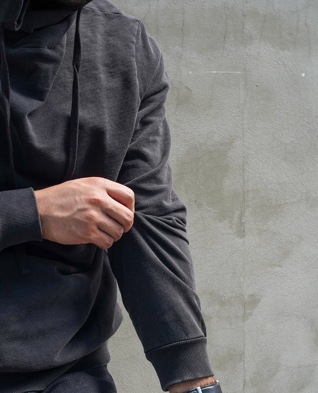 Hoodie Black Lightweight Cross Neck | Pima Cotton