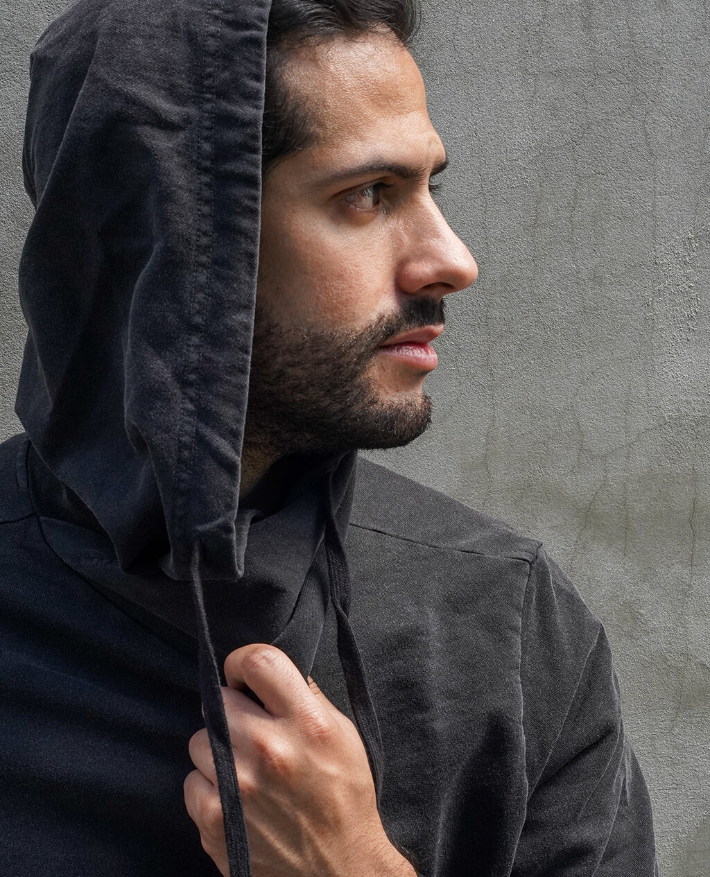 Hoodie Black Lightweight Cross Neck | Pima Cotton