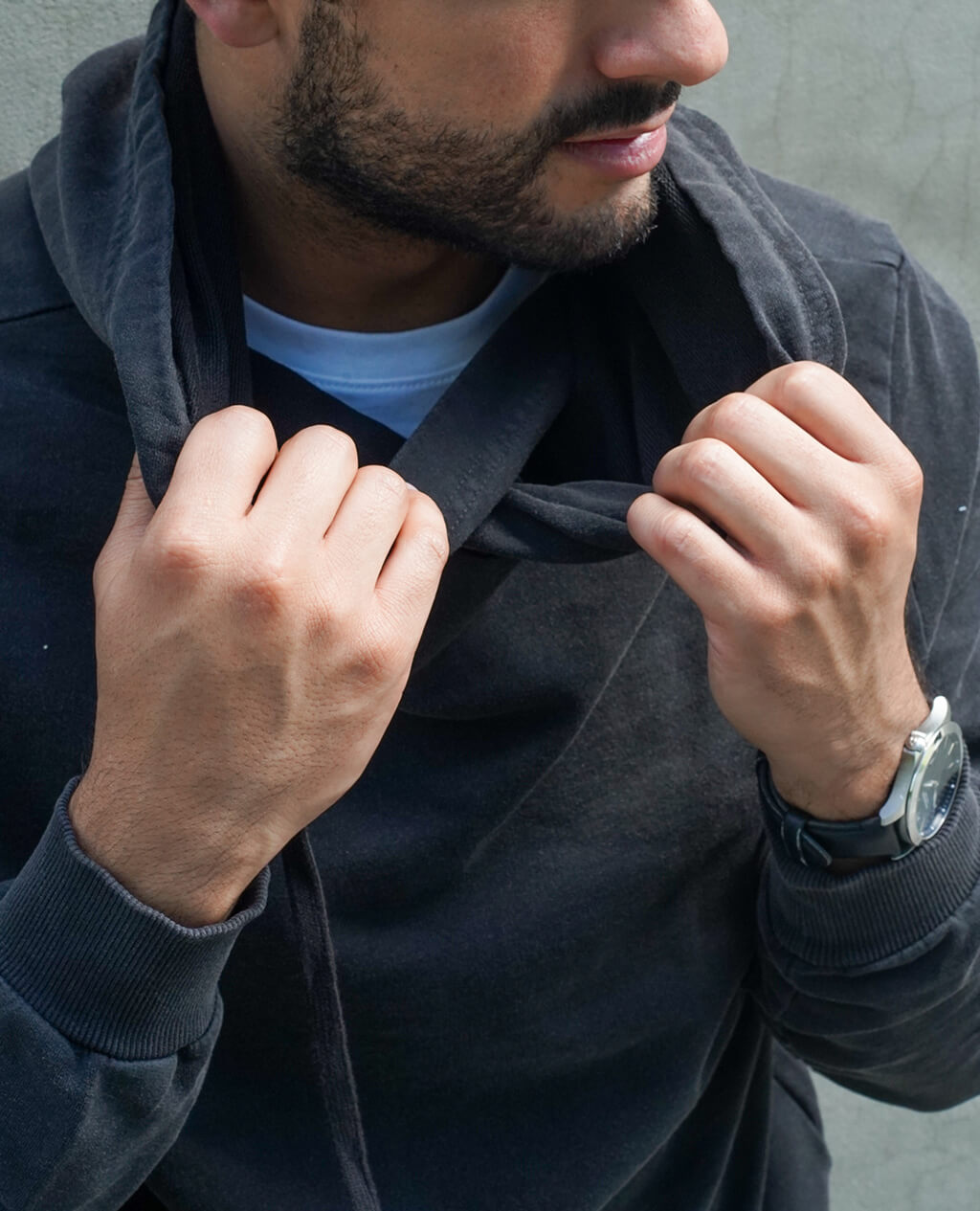 Hoodie Black Lightweight Cross Neck | Pima Cotton