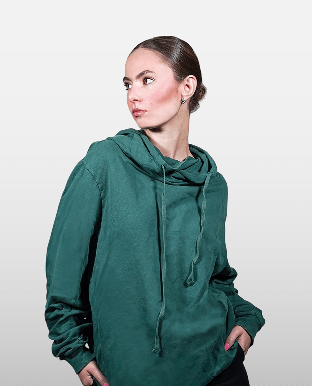 Hoodie Green Lightweight Cross Neck | Pima Cotton