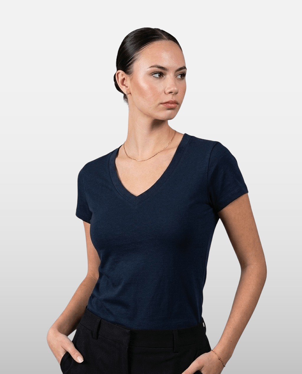 T-Shirt Navy Blue V Neck | Pima Cotton Women