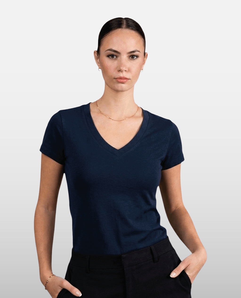 T-Shirt Navy Blue V Neck | Pima Cotton Women