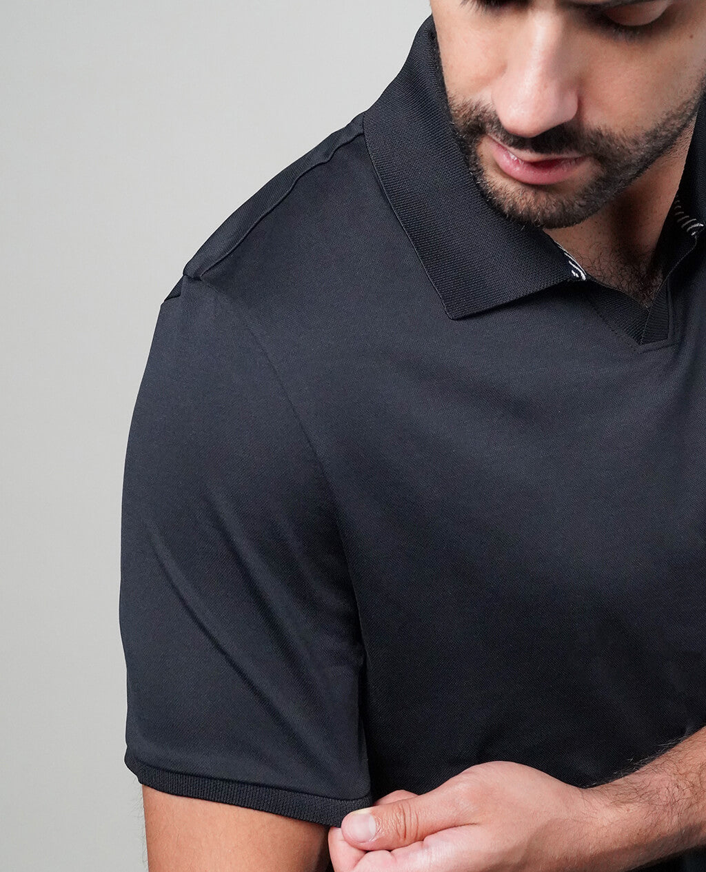 Polo Black Open Collar | Pima Cotton Men
