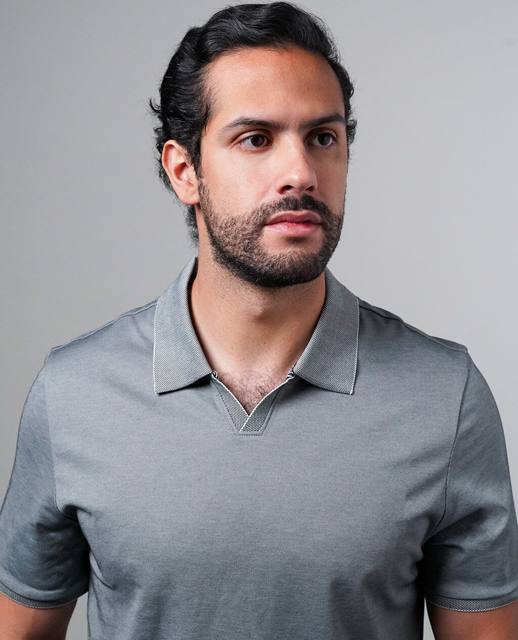 Polo Light Gray Open Collar | Pima Cotton Men