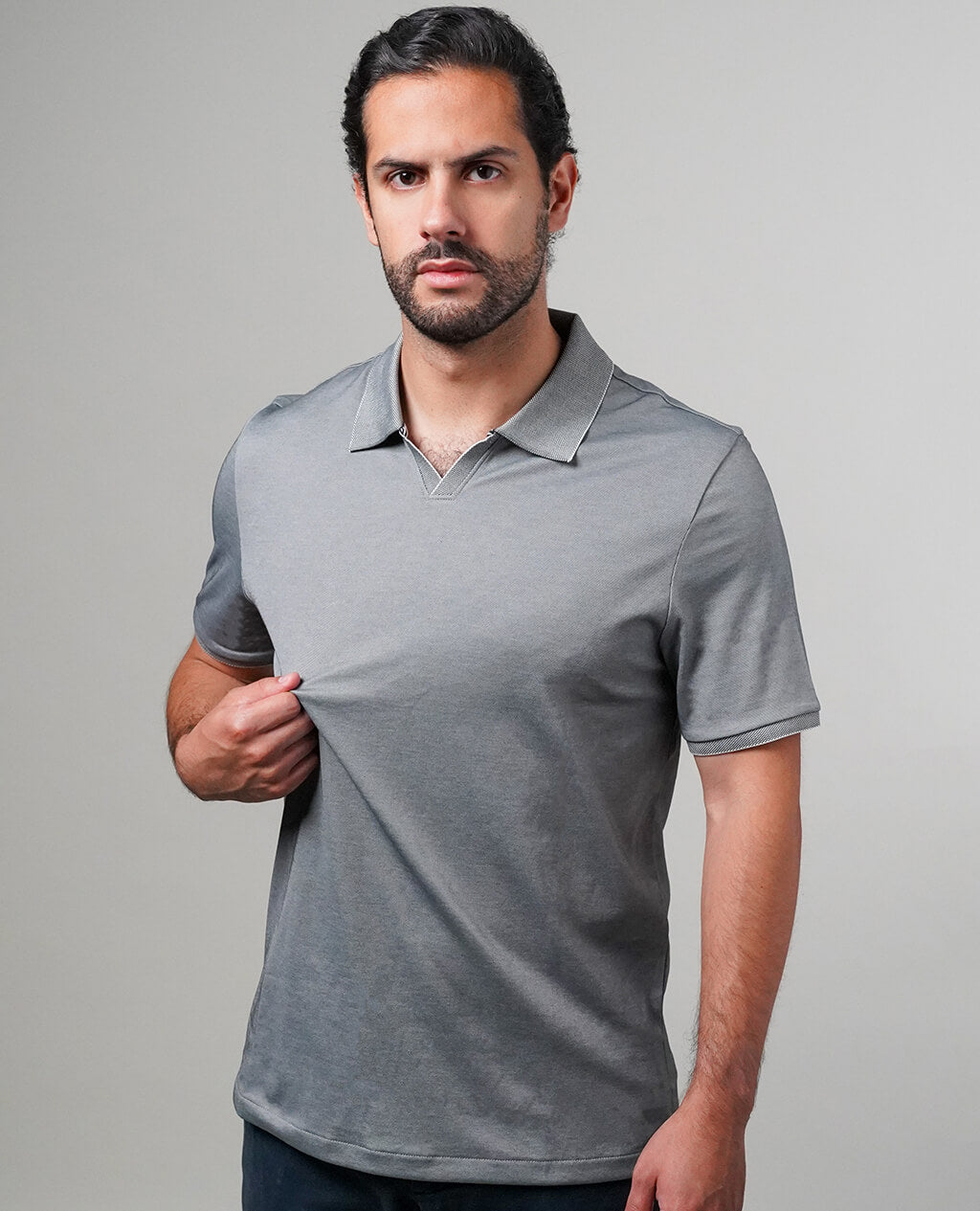 Polo Light Gray Open Collar | Pima Cotton Men