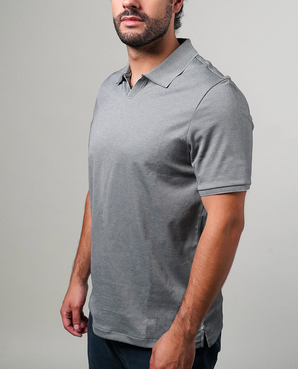 Polo Light Gray Open Collar | Pima Cotton Men