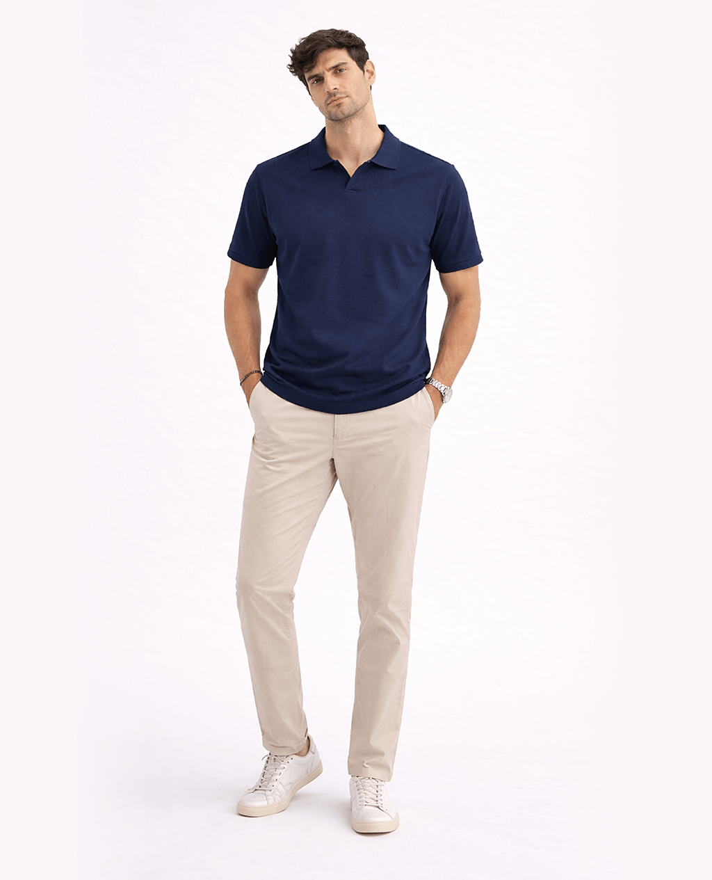 Polo Navy Blue Open Collar | Pima Cotton Men