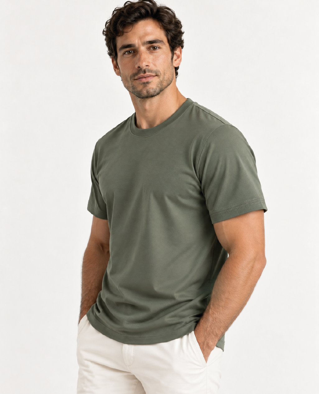 T-Shirt Olive Green Round Neck | Sorona Line Men